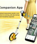Solid Setup Smart Measuring Wheel With Bluetooth App Mapping And Backlit Lcd Screen For No Stress High Precision Survey Work And Snazzy Cad File Export Options with Companion App on smartphone.