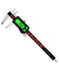 Rechargeable Stainless Steel Digital Caliper Large Green Backlight displaying measurements with bright green screen