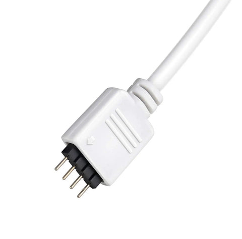 Close-up of white 4-pin connector for 2 Pack 5M RGB LED Strip Extension Cable With 4 Pin Solderless Connector Kit 16.4 Feet