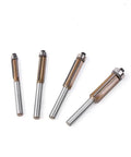Premium 4 Piece Flush Trim Router Bit Set With Quarter Inch Universal Shank And Solid Carbide Tips for template trimming and clean edges.