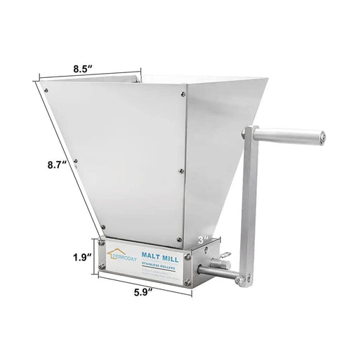 Two Roller Malt Mill For Homebrew Stainless Steel Grain Crusher With Adjustable Gap Manual Hand Crank Malted Barley Grinder Durable Anti Corrosion Construction For Consistent Grind And Fresh Mash Every Brew