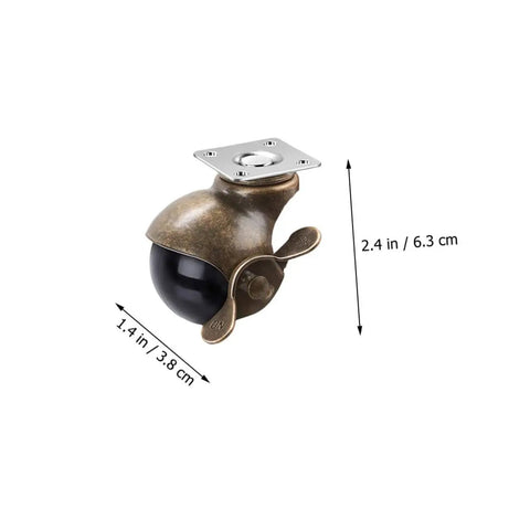 Smooth Riding Vintage Brass Plate Casters Four Pack For Furniture Wheels with a black roller, dimensions 2.4 in x 1.4 in.