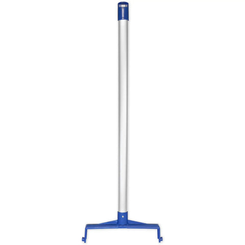 No Sweat Cleanup With This Stand Up Commercial Dustpan Featuring A 30 Inch Aluminum Handle And Serrated Comb Edge Locking Yoke Pack Of 6 Blue Facility Floor Care Bins vertical blue and silver dustpan with locking yoke and 30 inch handle