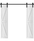 Double Barn Doors 36X84 With 6.6ft Hardware Kit Built Tough Pre Finished Surface Pre Drilled Holes For Easy Assembly Solid MDF Core Wrapped In Water Resistant PVC K Frame White Finish, front view.