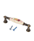 Vintage Ceramic Drawer Handles In Antique Bronze With Elegant Flower Pattern and screws, European Retro Style Cabinet Knob
