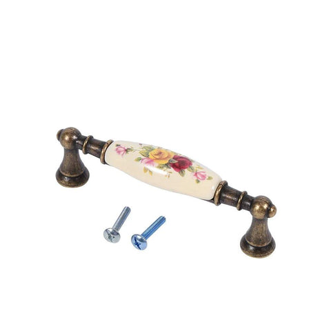 Vintage Ceramic Drawer Handles In Antique Bronze With Elegant Flower Pattern and screws, European Retro Style Cabinet Knob