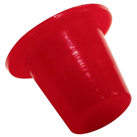 Cap, red plastic tapered with flange, side view image