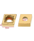 Pro Grade Carbide Inserts detailed view from 10 Piece Finishing Kit for stainless and carbon steel machining with size dimensions shown