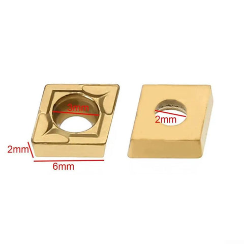 Pro Grade Carbide Inserts detailed view from 10 Piece Finishing Kit for stainless and carbon steel machining with size dimensions shown