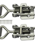 Adjustable 75 To 95mm Stainless Steel Cabinet Latch Lock With Lever Handle Toggle No Fuss Easy Install And Solid Locking Mechanism Heavy Duty Buckle Style For Secure Cabinets 2 Pack SYINE SK-1S, showing two latches with screws