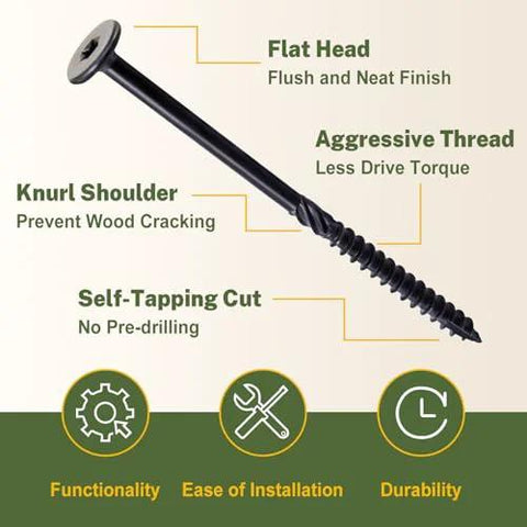 LIONMAX structural wood lag screw #14 x 2-7/8 in, black, flat head with star drive; knurl shoulder and aggressive threads