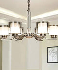 Slick Nickel Four Bulb Led Pendant Chandelier Casts Pure 5500k White Light To Instantly Level Up Your Living Room Dining Setup With Smooth Modern Vibes Today, featuring frosted glass shades.