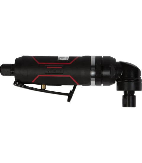 Straight Shooting Pneumatic Right Angle Die Grinder With 12000 Rpm Variable Speed Throttle And 1 Hp Air Motor Featuring 360 Degree Rotating Air Inlet and durable composite housing.