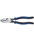High-Leverage 9-Inch Side Cutter Lineman's Pliers With Color-Coded Handles, Made in USA, tool with dark blue and black grips