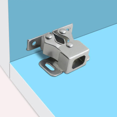8 Pack Ball Latch Double Roller Door Catch Set for Cabinets and Closets, heavy duty steel build, mounted on blue cabinet door