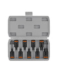 Top Notch Heavy Duty Hex Socket Adapter Kit Made From Tough Chrome Vanadium Steel For 1/2 Inch Drivers With H4 To H17 Bits In Short 55mm Lengths, Perfect For Factory Work And Auto Repairs That Need Real Grit And Precision. 9-piece set in case
