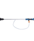 Heavy Duty Cordless Water Transfer Pump For Kicking Floodwater Out Of Pools And Basements Fast With A Slick Portable Handheld Battery Sump Featuring Rapid Thirty Six Liter Per Minute Drainage And IPX8 Weather Resilient Build, showing an aluminum telescopic handle with water nozzle.