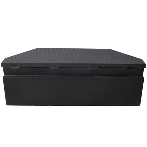 Heavy Duty Workhorse 46 Inch Trailer Tongue Tool Box Solid Steel Storage Chest featuring a rugged black exterior.