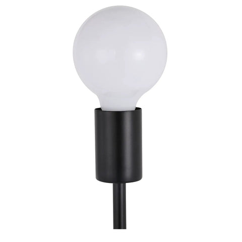 Close-up of bulb in matte black socket, part of Dual Light Bathroom Wall Sconce Vanity Fixture In Gold And Black Finish, Dope Modern Industrial Pole Mount Lamp.