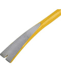 Close-up of the prying edge of 42 Inch Spring Steel Wrecking Bar With Precision Ground Edges Wider Prying Edge Flat Striking Faces And Lightweight Design For Demolition Construction And Prying Tasks.