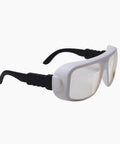 Heavy Duty Infrared Laser Safety Goggles Built Straight For Holmium And Thulium Systems From 1900 To 3000Nm featuring a solid clear lens. View from the side.