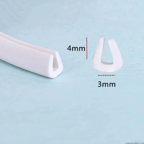 No Sweat Glue Free PVC Edge Trim, Easy Peasy Snap On Guard For Cabinets And Tables, showcasing 4mm wide and 3mm U-shape moldings.
