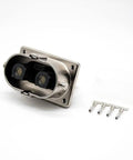 Heavy Duty EV High Voltage Connector Plug N Play Two Pin Socket With M6 Holes showing straight metal housing and connectors.