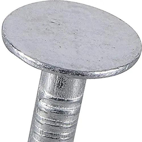 Close-up of Heavy Duty Electro Galvanized Roofing Nails Two Inch With Broad Flat Head for securing shingles.