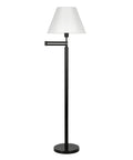 Swing Arm Floor Lamp With Fabric Empire Shade In Blackened Bronze White, 62 Inch Tall Adjustable Reading Light For Sofa Or Armchair