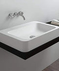 Slick Rectangular Bathroom Vessel Sink Crafted From Heavy Duty Artificial Stone Table Top Basins Featuring Thick Edges That Hold Up Over Years Durable White Countertop Washbasin with faucet.
