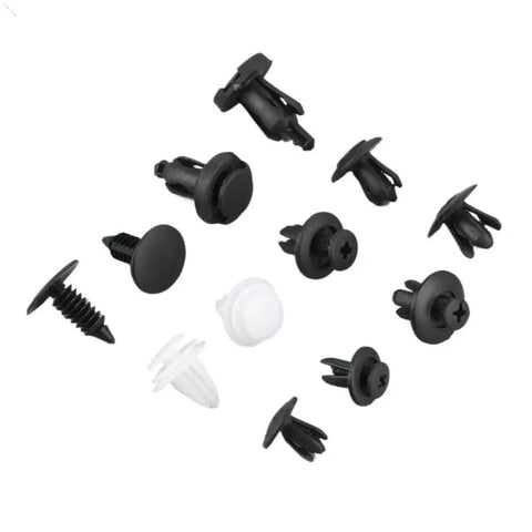 100 Piece Auto Push Retainer Clip Kit For Trim Panels And Body Fasteners, Durable Plastic Clips For Car Interior And Exterior Panel Mounts, Replacement Set For Door, Fender, Bumper And Trim Applications, assorted black and white clips