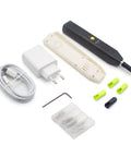 Handheld 35 Khz Ultrasonic Cutting Knife For 3D Resin And PLA Models And Parts With 5 Spare Blades, charger, cable, and accessories.
