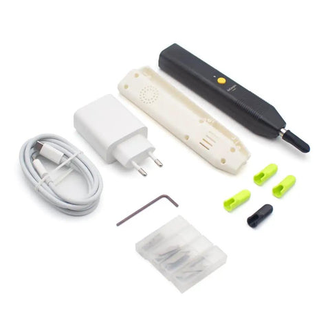 Handheld 35 Khz Ultrasonic Cutting Knife For 3D Resin And PLA Models And Parts With 5 Spare Blades, charger, cable, and accessories.