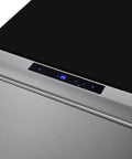Top view of Tough As Nails 24 Inch Dual Drawer Outdoor Freezer controls and stainless steel handle.