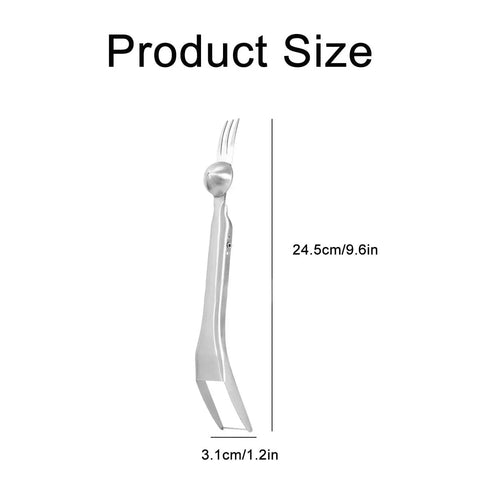 Side view of the 3 In 1 Watermelon Cutter Slicer Fork Tool In Stainless Steel showing product dimensions, 24.5cm x 3.1cm.