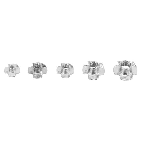 Five sizes of Four Pronged T Nut Set 80 Pieces M6 M8 Zinc Plated Carbon Steel Tee Nuts for Woodworking Furniture Cabinetry