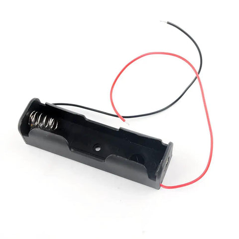 Badass 5 Pack 18650 Battery Case Holders With Pre Stripped Wired Leads For 3.7V Rechargeable Cells No Fuss black plastic battery holder with leads.