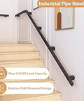 Built Like A Tank With Killer Grip Wall Mounted Stair Handrail Black Wrought Iron Square Tube Slip Resistant Grip Custom Sizes Indoor Outdoor Home Safety Sturdy Support For Hella Daily Reliable Use, modern design on stairs.