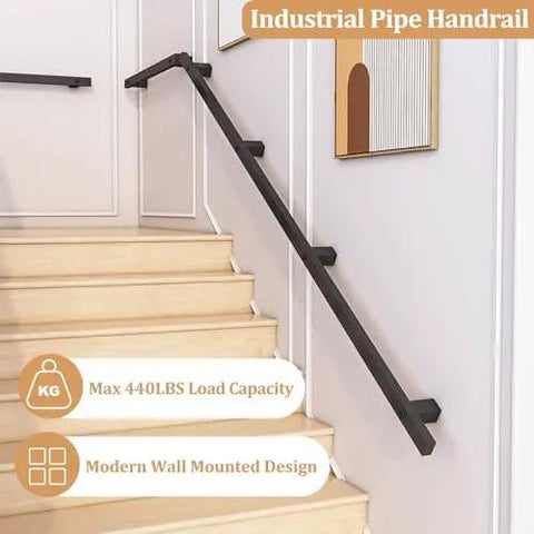Built Like A Tank With Killer Grip Wall Mounted Stair Handrail Black Wrought Iron Square Tube Slip Resistant Grip Custom Sizes Indoor Outdoor Home Safety Sturdy Support For Hella Daily Reliable Use, modern design on stairs.