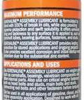 Back view of Adrenaline Assembly Lube 4 Oz bottle showing label with product details for gas and diesel engines ultimate break-in protection.