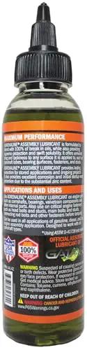 Back view of Adrenaline Assembly Lube 4 Oz bottle showing label with product details for gas and diesel engines ultimate break-in protection.