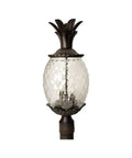 Lanai Collection Black Coral 3 Light Outdoor Post Mount Lantern with Tropical Leaf Flower and Fruit Design
