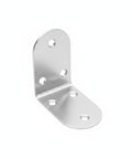 Four Pack Stainless Steel L Brackets 90 Degree Corner Supports for furniture and shelves. Single bracket close-up.