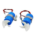 High Speed RC Boat Motor Kit 7.4V 16800RPM Underwater Thruster with Three Propellers shown in blue housing.