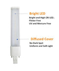 2 Pack 7W GX23 LED Plug And Play Light Bulb For Low Profile Fixtures, showing bright LED with diffused cover, daylight white.