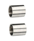 Real Deal 304 Stainless Steel Pipe Coupling Fitting Double Female X Female Half Inch NPT Threaded Adapter in two-piece set.