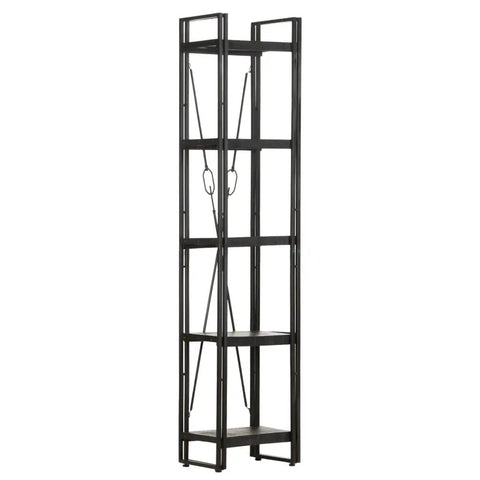5 Tier Bookcase In Black With Solid Mango Wood Shelves And A Powder Coated Steel Frame Dope Industrial Style Open Design