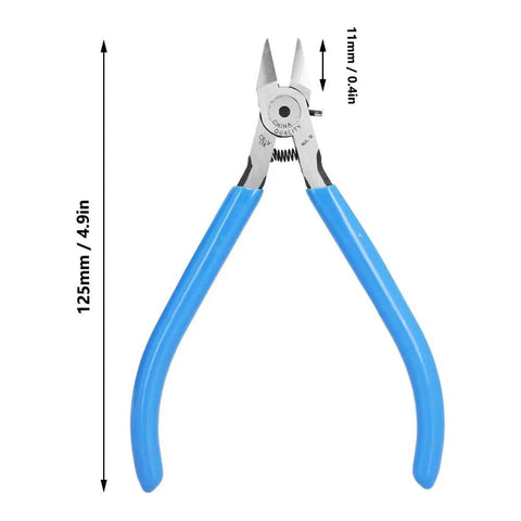 Beefy Diagonal Wire Cutter Pliers With Rebound Spring, 125mm long, showing blue handles and 11mm cutting edge.