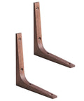 Heavy Duty L Corner Braces With Authentic Wood Grain Finish, sturdy wooden design for wall shelf support, two brackets.
