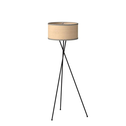 LED Floor Lamp Tall Tripod With Drum Shade In Black Finish And Gold Accents